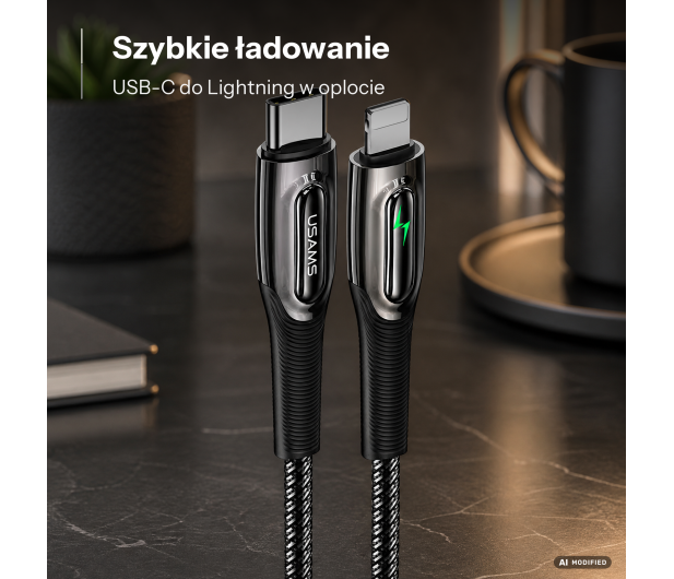 USAMS Kabel pleciony C/Lightning Smart Power-off 20W 1,2m czarny - 1568998 - zdjęcie 2